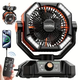Portable Camping Fan with 20000mAh Battery 4 LED Lights 8 Speed Settings Rechargeable Outdoor Tent Fan with Hook Quiet USB Fan for Camping Hiking (Color: orange)