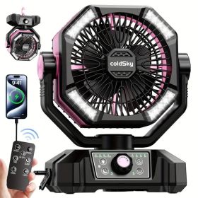 Portable Camping Fan with 20000mAh Battery 4 LED Lights 8 Speed Settings Rechargeable Outdoor Tent Fan with Hook Quiet USB Fan for Camping Hiking (Color: Pink)